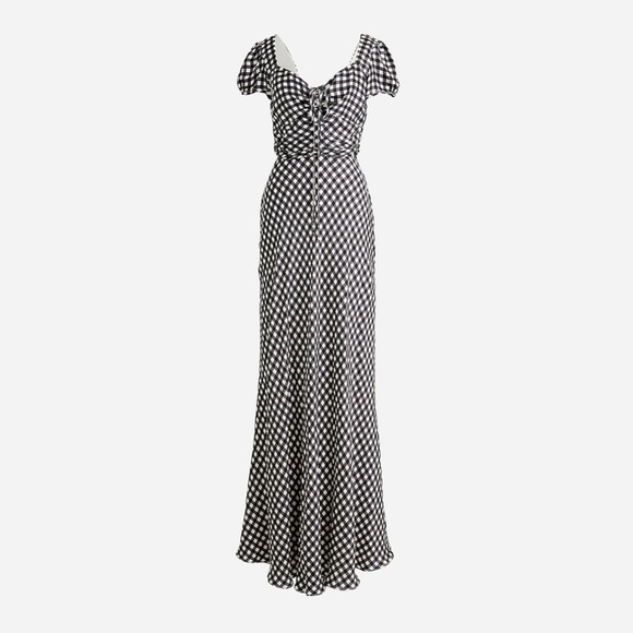 NWT J. Crew Collection Tie-Neck Cap-Sleeve Maxi Dress in Gingham Print Size 12 - Picture 1 of 16